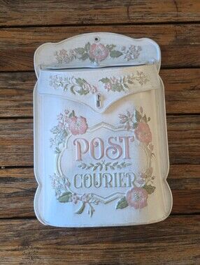 Vintage-Inspired White & Pink Floral 'Post Courier' Wall Mail Holder